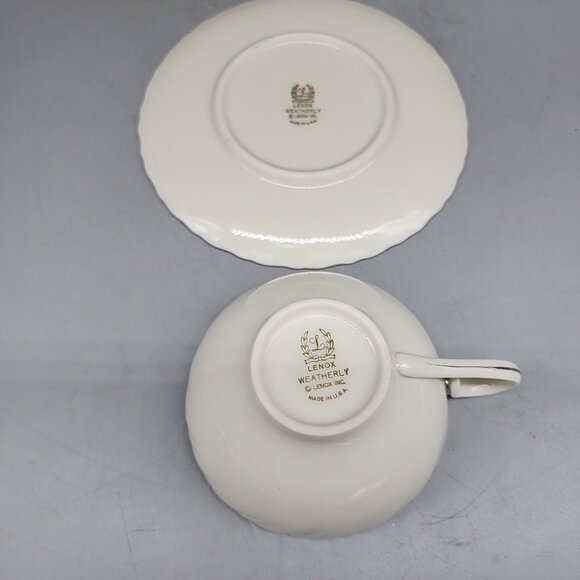 Lot of 3 Cup & Saucer Sets Lenox China WEATHERLY D517 ~ Swirl w/Platinum Trim - Picture 5 of 6
